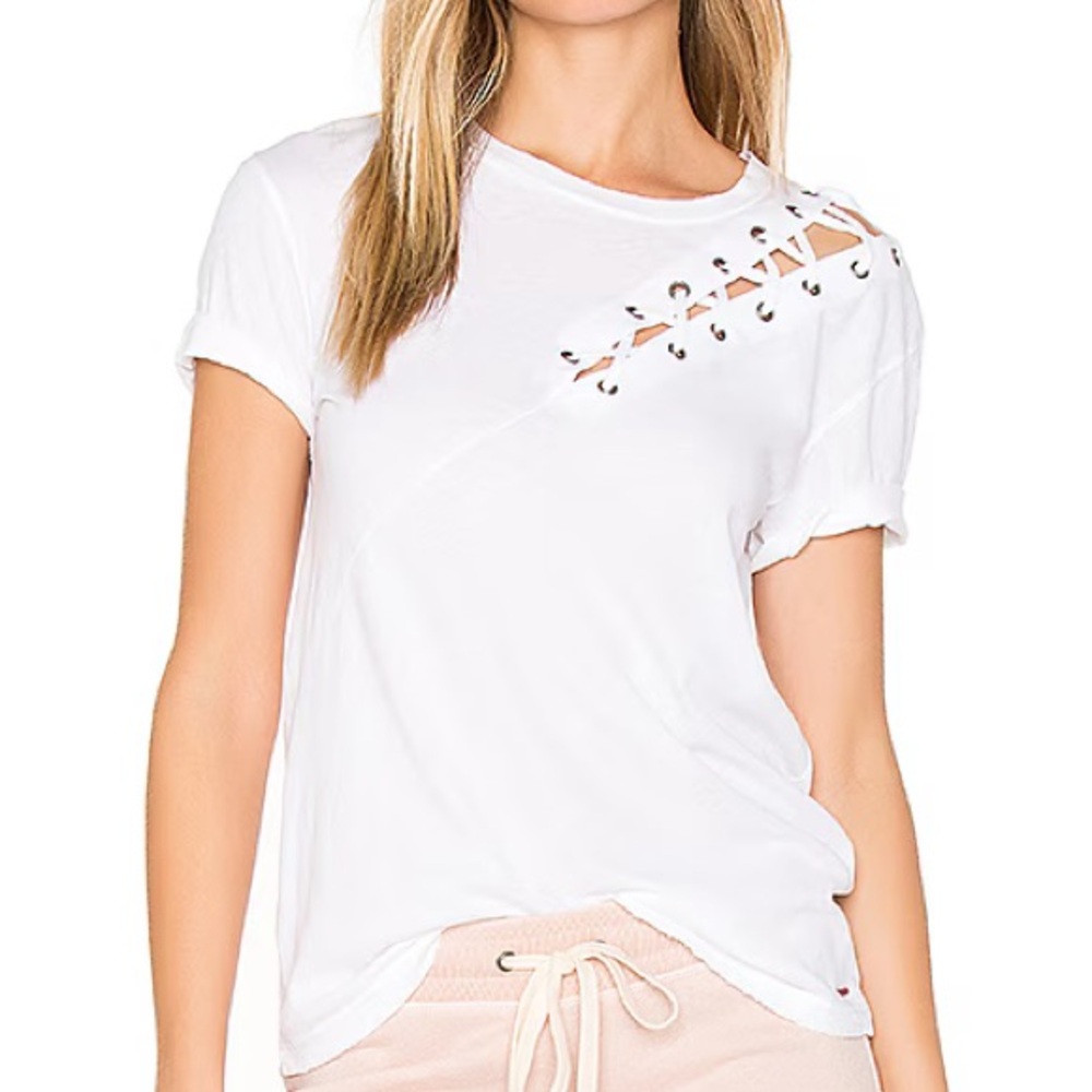 n:Philanthropy Gaia Lace Front Classic Crisp White Lightweight Tee Size Medium